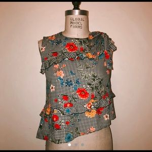 Floral Gingham Printed Woven Top